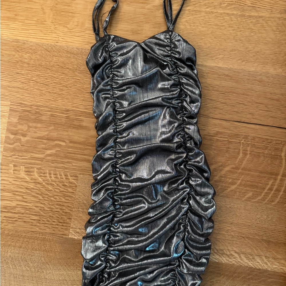 Katie J NYC Shimmering Silver Dress